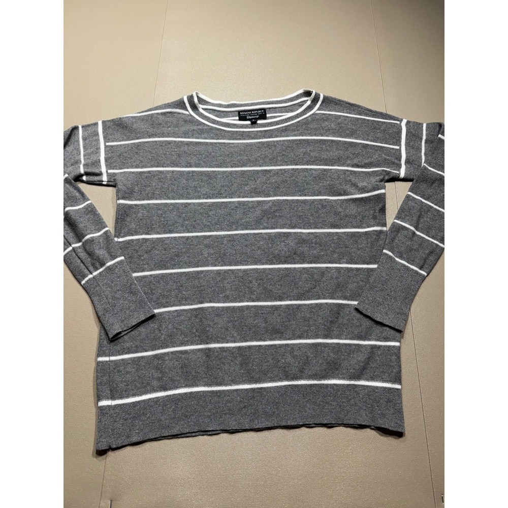 Banana‎ Republic Merino Wool Cashmere Striped Sweater Grey White Filpucci Medium